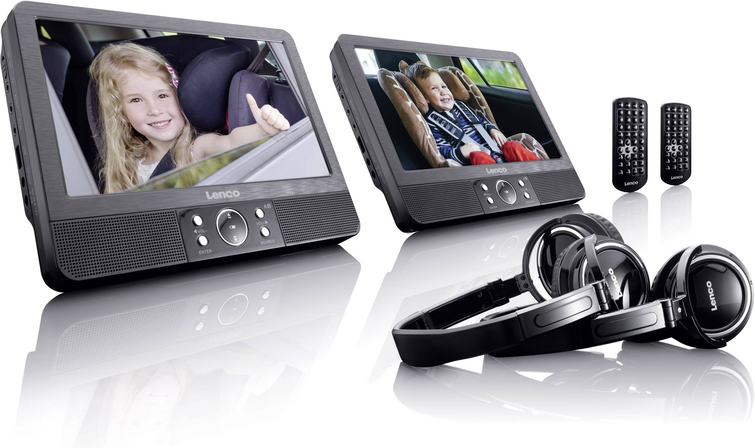 Headrest DVD player + 2 monitors Lenco DVP939 Screen size diagonal=22.
