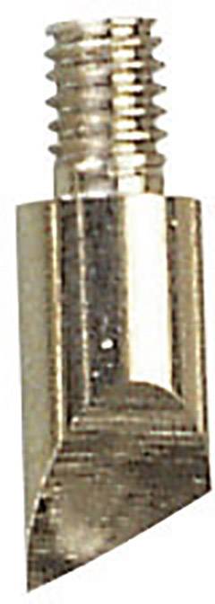 Ein Metallbohrer mit einem scharfen, abgeschrägten Ende und einer geriffelten Gewindestange. Geeignet für präzises Bohren in Materialien.