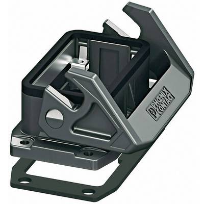 Metallischer Halter oder Gehäuse, vermutlich für industrielle Anwendungen, mit markantem Hebelmechanismus und graviertem Logo auf der Seite.