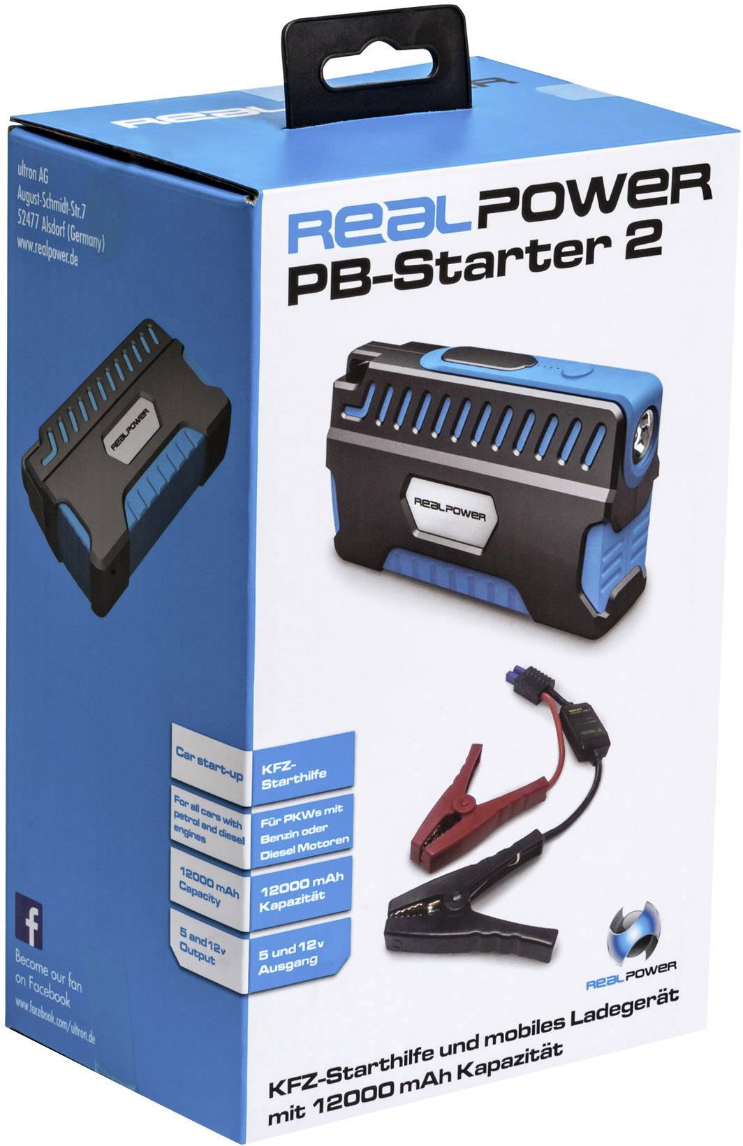 RealPower PB-Starter 2 Powerbank 12000 mAh LiPo Schwarz, Blau-4