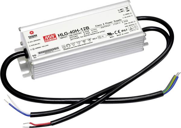MEAN WELL HLG-40H-12B LED-Treiber, LED-Trafo Konstantspannung, Konstantstrom 39 W 3.33 A 7.2 - 12 V/DC dimmbar, PFC-Schaltkreis, Überlastschutz 1 St.