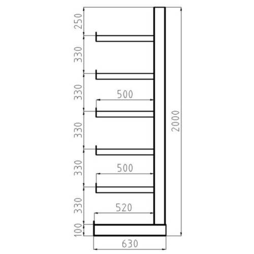 META Regalbau 97831 Kragarmregal-Grundfeld (B x H x T) 2700 x 2000 x 630 mm Stahl sandgestrahlt, pulverbeschichtet Enzia...