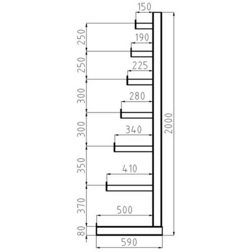 META Regalbau 97845 Kragarmregal-Grundfeld (B x H x T) 5400 x 2000 x 590 mm Stahl sandgestrahlt, pulverbeschichtet Enzia...
