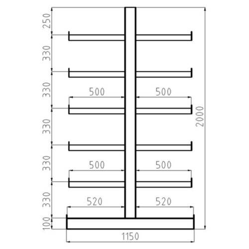 META Regalbau 97840 Kragarmregal-Grundfeld (B x H x T) 5400 x 2000 x 1150 mm Stahl sandgestrahlt, pulverbeschichtet Enzi...