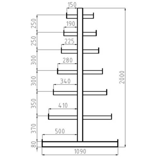 META Regalbau 97849 Kragarmregal-Grundfeld (B x H x T) 5400 x 2000 x 1090 mm Stahl sandgestrahlt, pulverbeschichtet Enzi...
