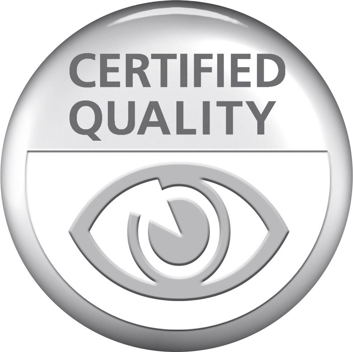 Zertifizierungssiegel mit Text 'CERTIFIED QUALITY' und einem stilisierten Auge darunter; symbolisiert geprüfte Qualität.