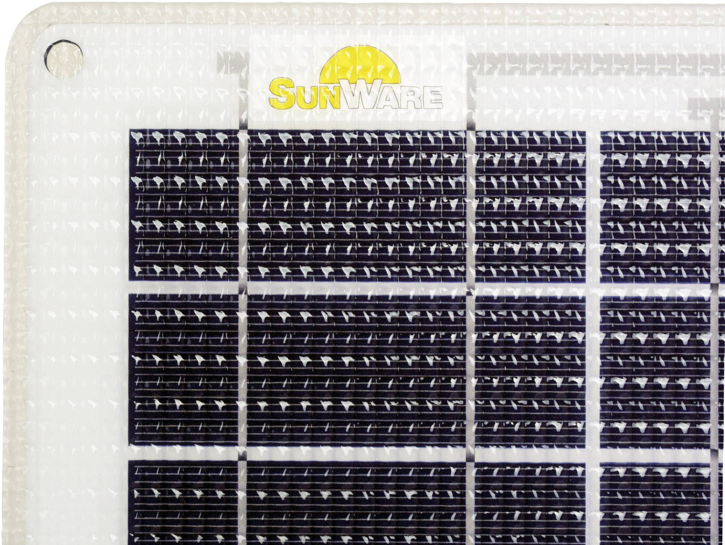 Solarmodul mit quadratischen Zellen und Logo 'SUNWARE'.