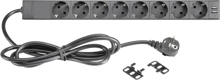 8-fach 19" Steckdosenleiste mit Schalter und 2 USB-Ladebuchsen-0