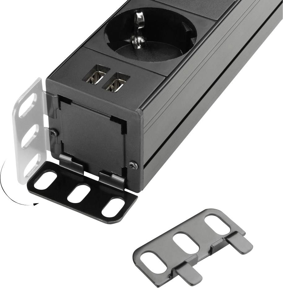 8-fach 19" Steckdosenleiste mit Schalter und 2 USB-Ladebuchsen-2