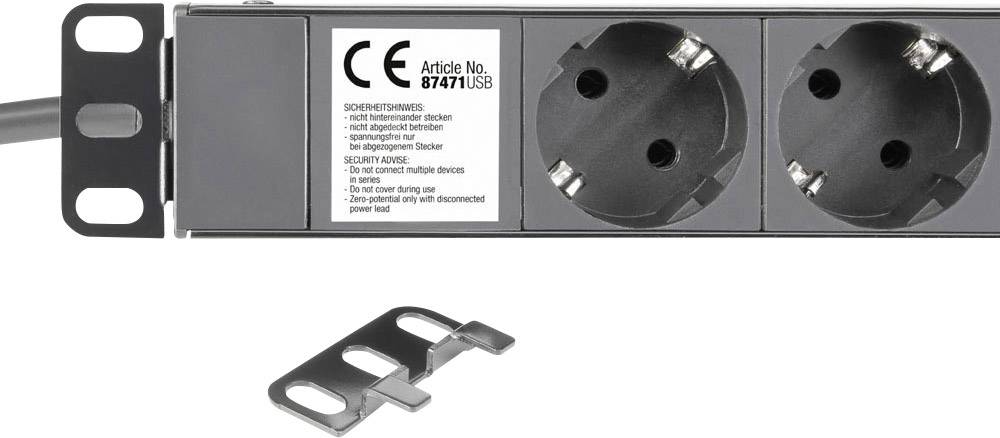 8-fach 19" Steckdosenleiste mit Schalter und 2 USB-Ladebuchsen-4
