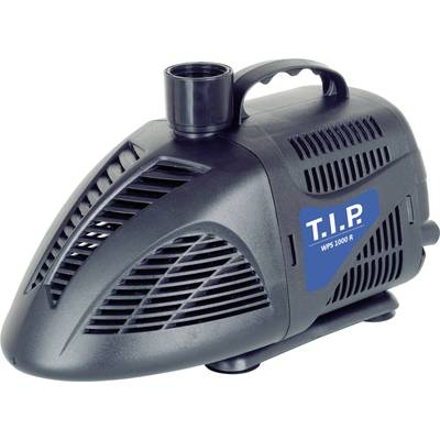Eine schwarze Wasserpumpe mit blauem Aufkleber 'T.I.P WPS 1000 R'. Sie besitzt einen Griff und Belüftungsschlitze.