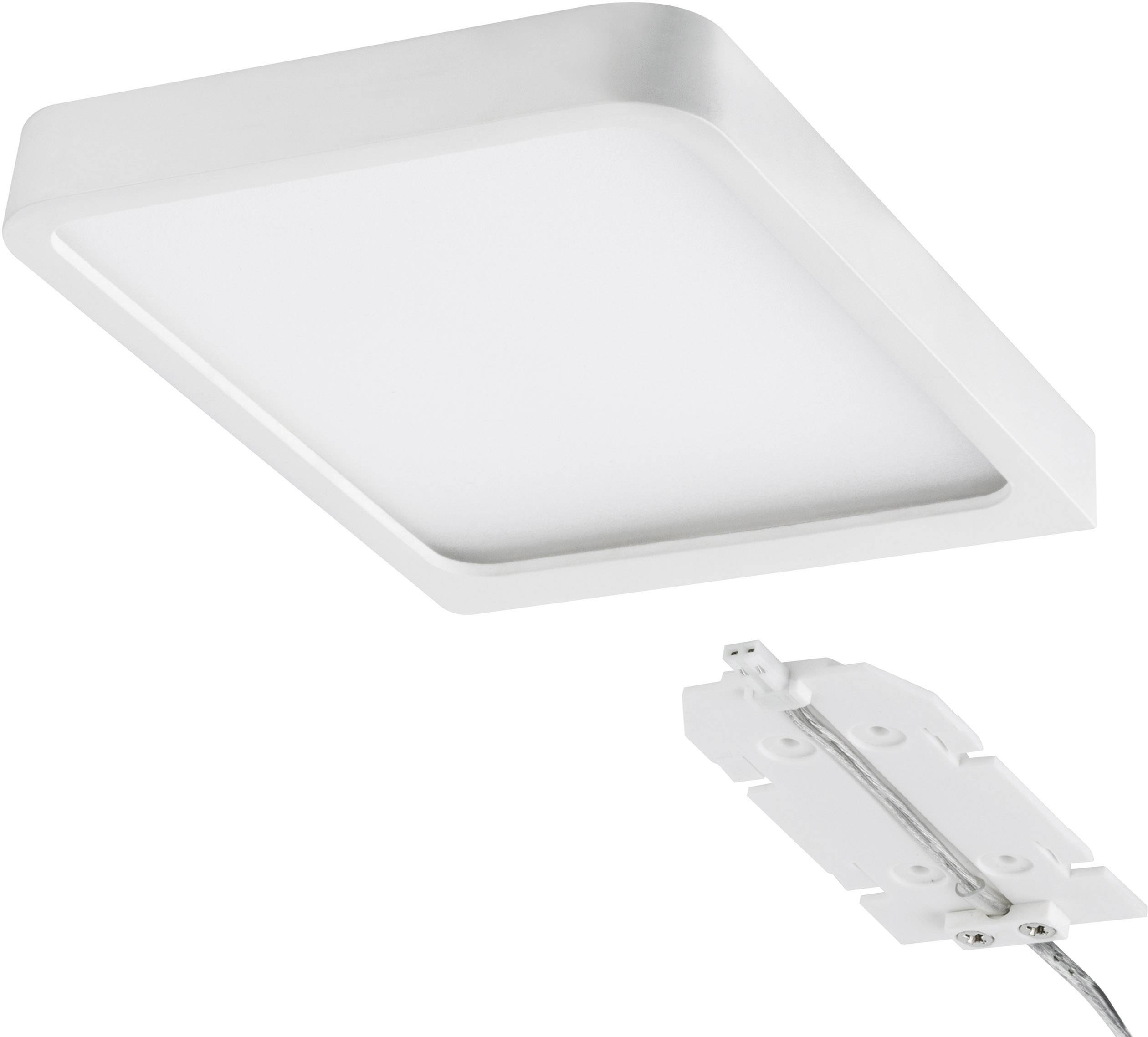 'Moderne, quadratische LED-Deckenleuchte in Weiß mit flachem Design, inklusive Montagehalterung, für Innenraumbeleuchtung.'