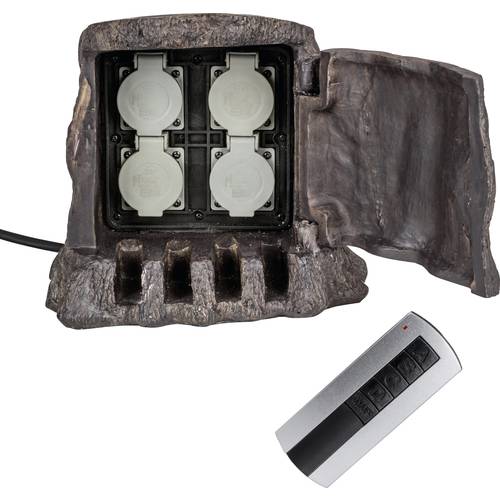 Heitronic 37501 Gartensteckdose 4fach Braun mit Fernbedienung