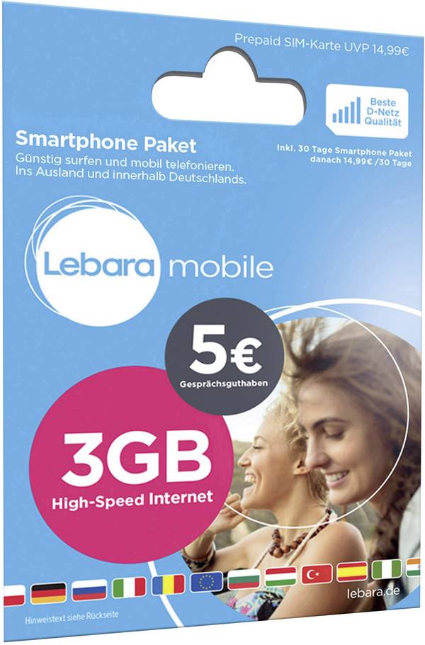 Lebara Smartphone Starterpaket Prepaid-Karte ohne Vertragsbindung