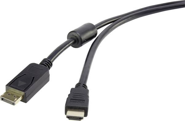 Renkforce DisplayPort / HDMI Adapterkabel DisplayPort Stecker, HDMI-A Stecker 1.80 m Schwarz RF-4382727 mit Ferritkern, vergoldete Steckkontakte DisplayPort-Kabel