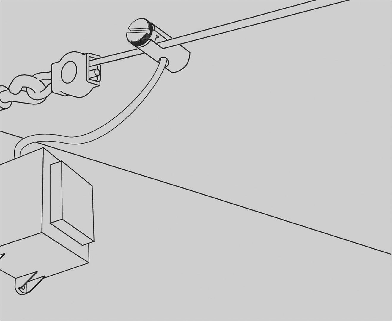 Illustration einer Deckenbeleuchtung mit Kabel, Kette und Sicherheitsverschluss zur Stabilisierung einer Hängeleuchte.