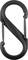 Ein schwarzer S-förmiger Karabinerhaken mit zwei sich gegenüberliegenden Öffnungen. Gedacht zum Befestigen von Gegenständen.