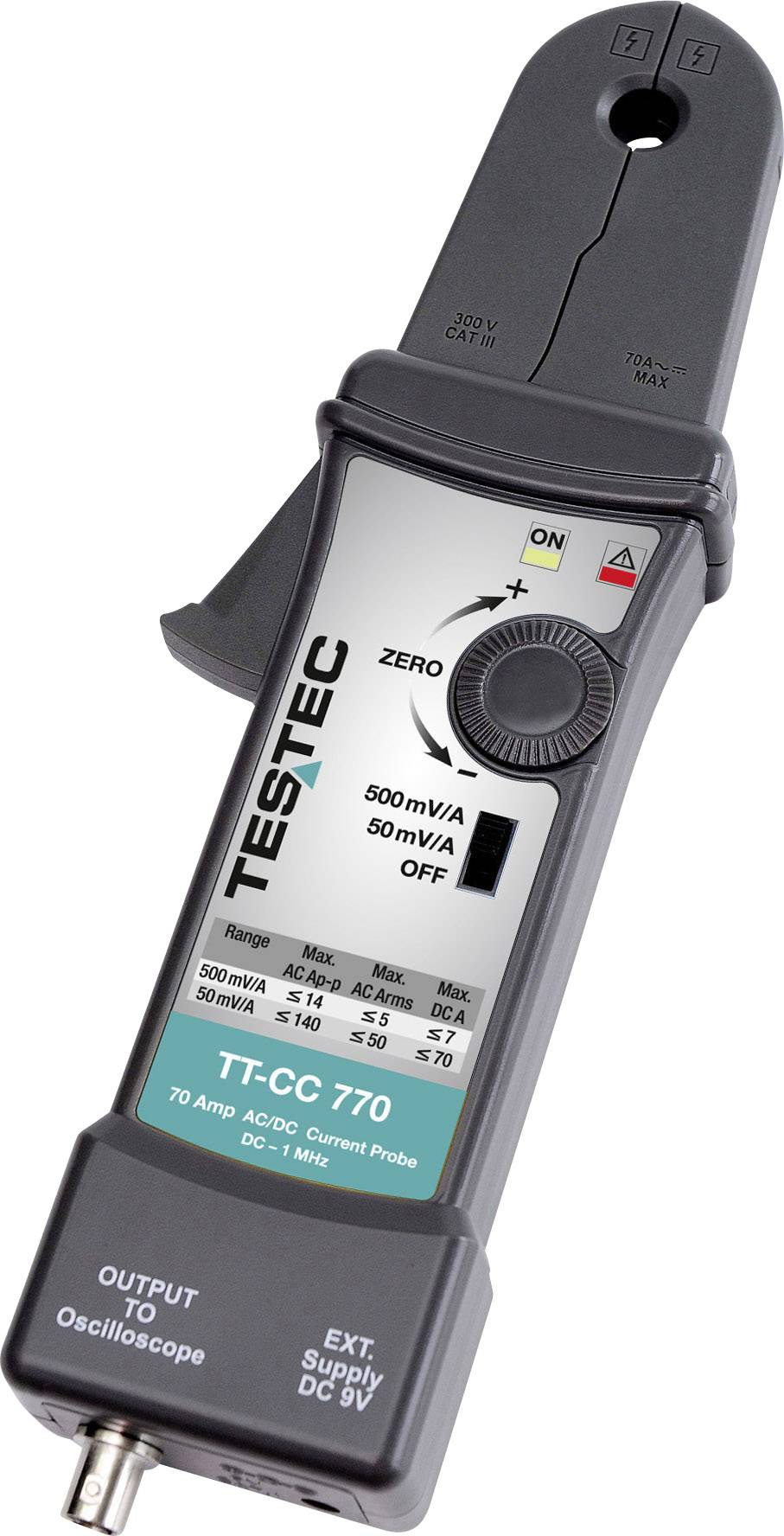 TESTEC TT-CC 770 Stromzangen-Adapter für Oszilloskope und Multimeter 20 mA - 70 A 10.3 mm