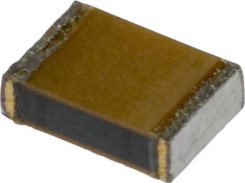 Kleiner, rechteckiger elektronischer Kondensator mit brauner Oberseite und metallischen Anschlüssen.