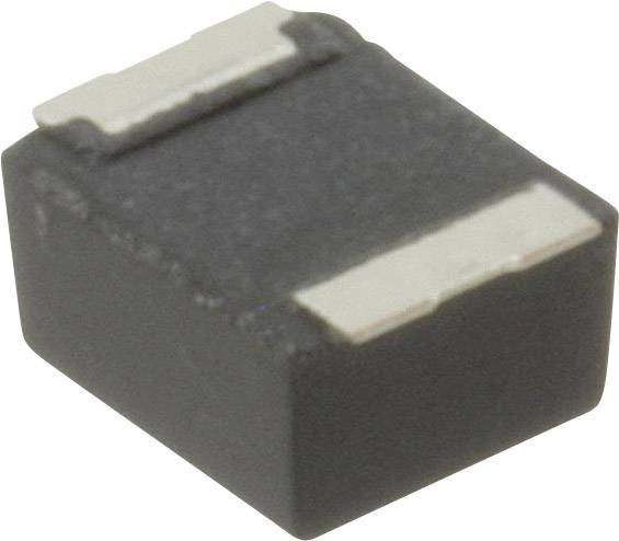 Ein schwarzes, rechteckiges SMD-Bauteil mit metallischen Kontakten auf beiden Seiten, möglicherweise ein Induktor oder Kondensator.