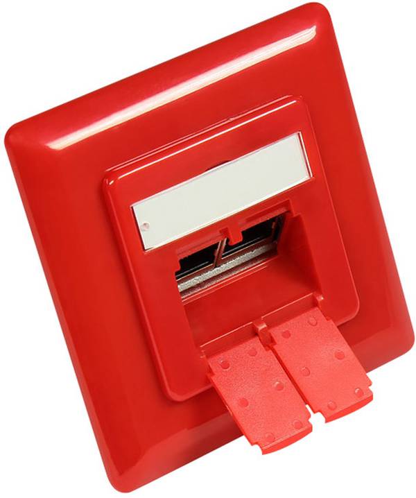 Zentralstück 50x50mm inkl. Abdeckrahmen 80x80mm für Netzwerkdosen, verkehrsrot RAL3020, Good Connections®