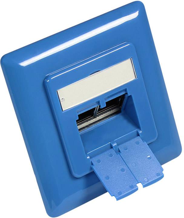 Zentralstück 50x50mm inkl. Abdeckrahmen 80x80mm für Netzwerkdosen, himmelblau RAL5015, Good Connections®-0