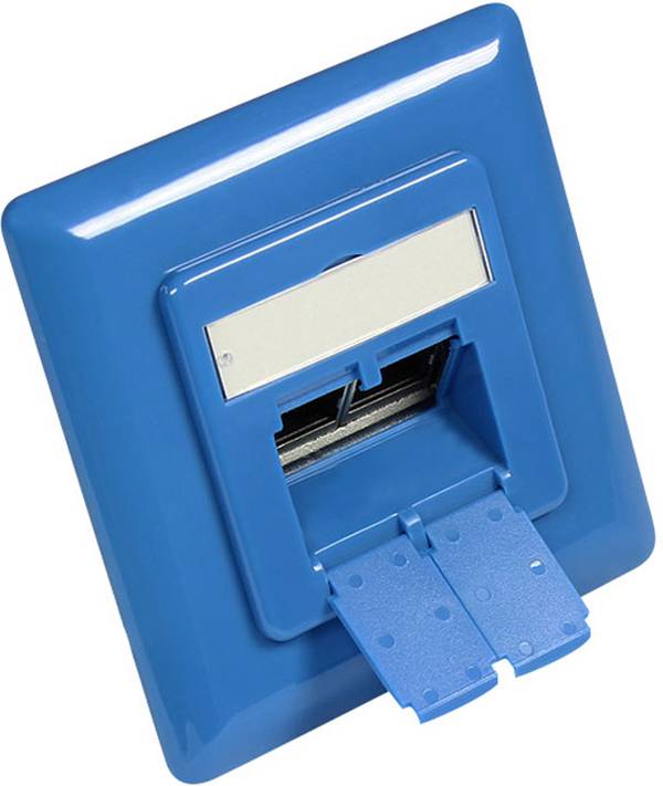 Zentralstück 50x50mm inkl. Abdeckrahmen 80x80mm für Netzwerkdosen, himmelblau RAL5015, Good Connections®