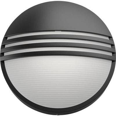 Runde Außenleuchte in Schwarz und Weiß, modern und minimalistisch gestaltet, mit horizontalen Streifen für eine gleichmäßige Lichtverteilung.