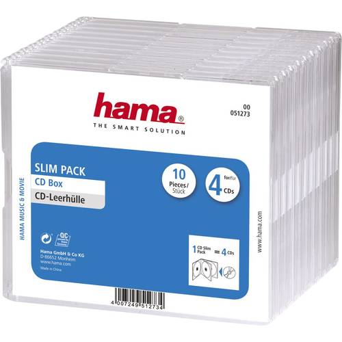 Hama CD Hülle Slim 00051273 4 CDs/DVDs/Blu-rays Transparent Polystyrol 10 St.