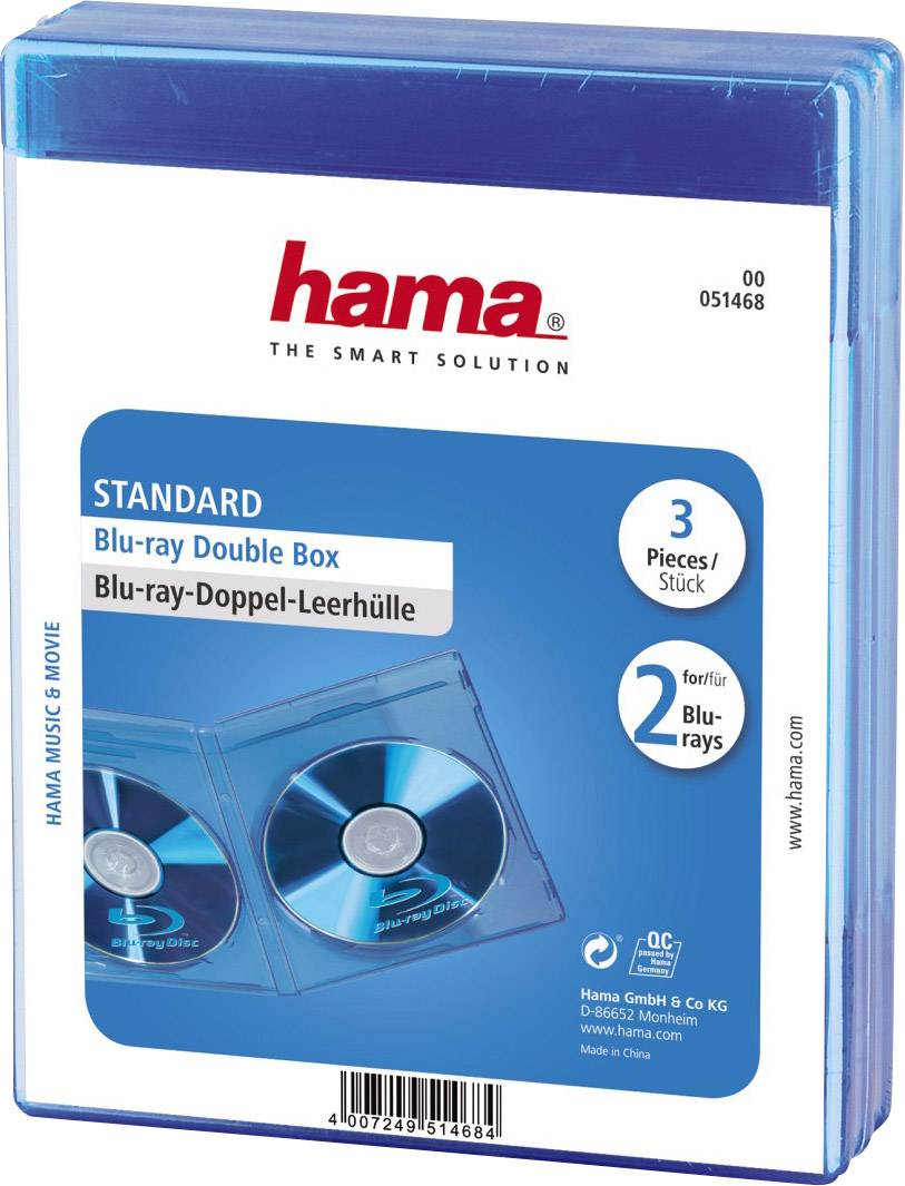 HAMA 514168 Blu-Ray Doppel-Disc - Leerhülle, 3er Pack, Blau