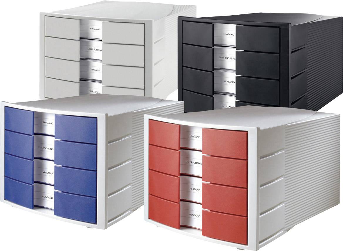 HAN Schubladenbox IMPULS 1010-X-14 DIN C4 4Schubfächer l.grau/blau-1