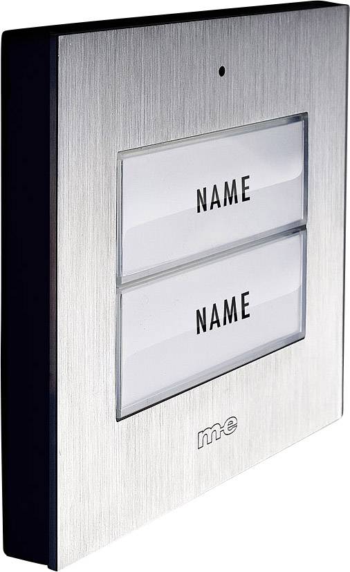 Ein stilvolles silbernes Türschild mit zwei Namensfeldern, geeignet für Büros oder Wohnungen.