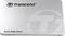 Externe SSD-Festplatte von Transcend mit silbernem Gehäuse und der Aufschrift 'Solid State Drive'.