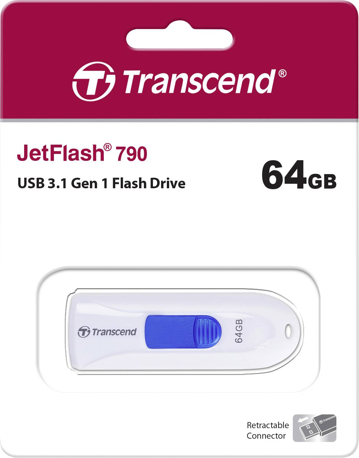 Transcend JetFlash® 790 USB-Stick 64 GB Weiß, Blau TS64GJF790W USB-A (USB 3.1 Gen 1)-3