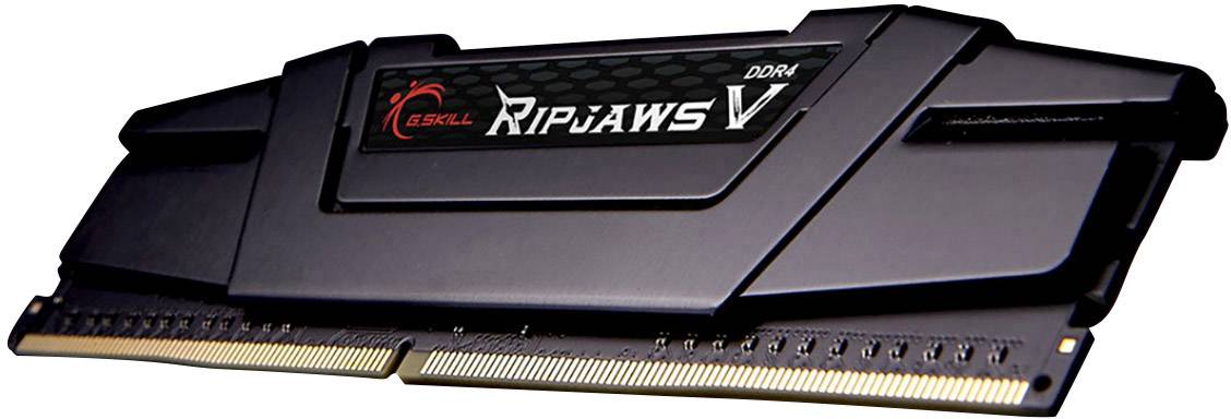 Ein Speichermodul der Marke Ripjaws V, DDR4-Technologie, mit schwarzem Kühlkörper für Hitzeableitung, verwendet in Computern.