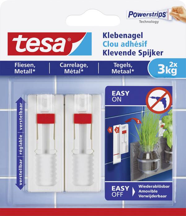 tesa 77764 Klebenagel verstellbar  Weiß Inhalt: 2 St.