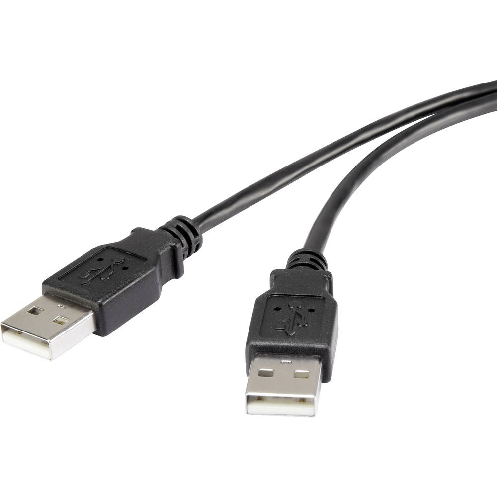 renkforce USB 2.0 Aansluitkabel [1x USB 2.0 stekker A 1x USB 2.0 stekker A] 1 m Zwart Vergulde steek