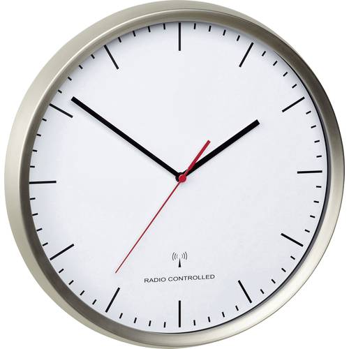 TFA Dostmann 60.3521.02 Funk Wanduhr 30.5 cm x 4.8 cm Edelstahl (gebürstet) Leisegang-Uhrwerk