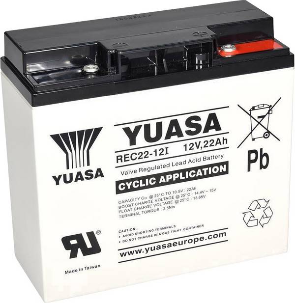 Yuasa REC22-12 YUAREC2212 Bleiakku 12 V 22 Ah Blei-Vlies (AGM) (B x H x T) 181 x 167 x 76 mm M5-Schraubanschluss Geringe Selbstentladung, Wartungsarm, Zyklenfest