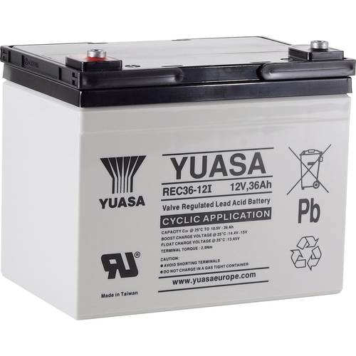 Yuasa REC36-12 YUAREC3612 Bleiakku 12 V 36 Ah Blei-Vlies (AGM) (B x H x T) 196 x 169 x 130 mm M5-Schraubanschluss Gering...
