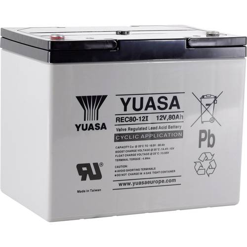 Thumbnail - Yuasa REC80-12 YUAREC8012 Bleiakku 12 V 80 Ah Blei-Vlies (AGM) (B x H x T) 259 x 212 x 168 mm M6-Schraubanschluss Gering...