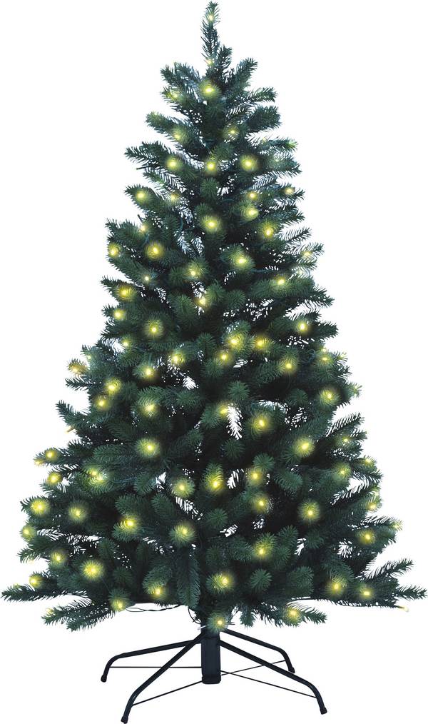 Xenotec PE-BM150 Künstlicher Weihnachtsbaum mit Beleuchtung Tanne Warmweiß LED Grün EEK: G (A - G) mit Ständer 150 cm