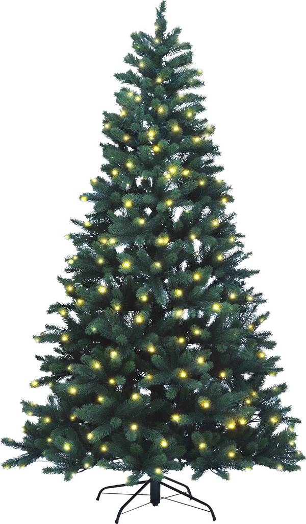 Xenotec PE-BM210 Künstlicher Weihnachtsbaum Tanne Warmweiß LED Grün EEK: G (A - G) mit Ständer 210 cm