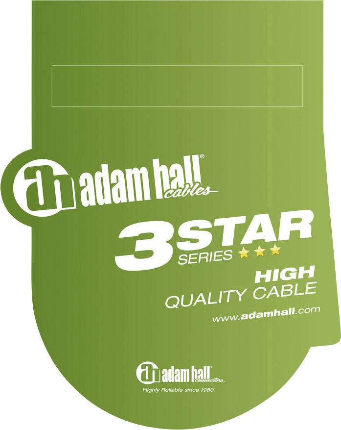 Ein grünes Etikett der Marke Adam Hall Cables mit der Aufschrift '3 Star Series', 'High Quality Cable' und der Website 'www.adamhall.com'.