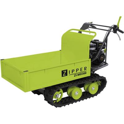 Ein grüner, kettengetriebener Mini-Dumper der Marke Zipper, Modell ZI-MD300, zum Transport von Lasten auf unwegsamem Gelände.