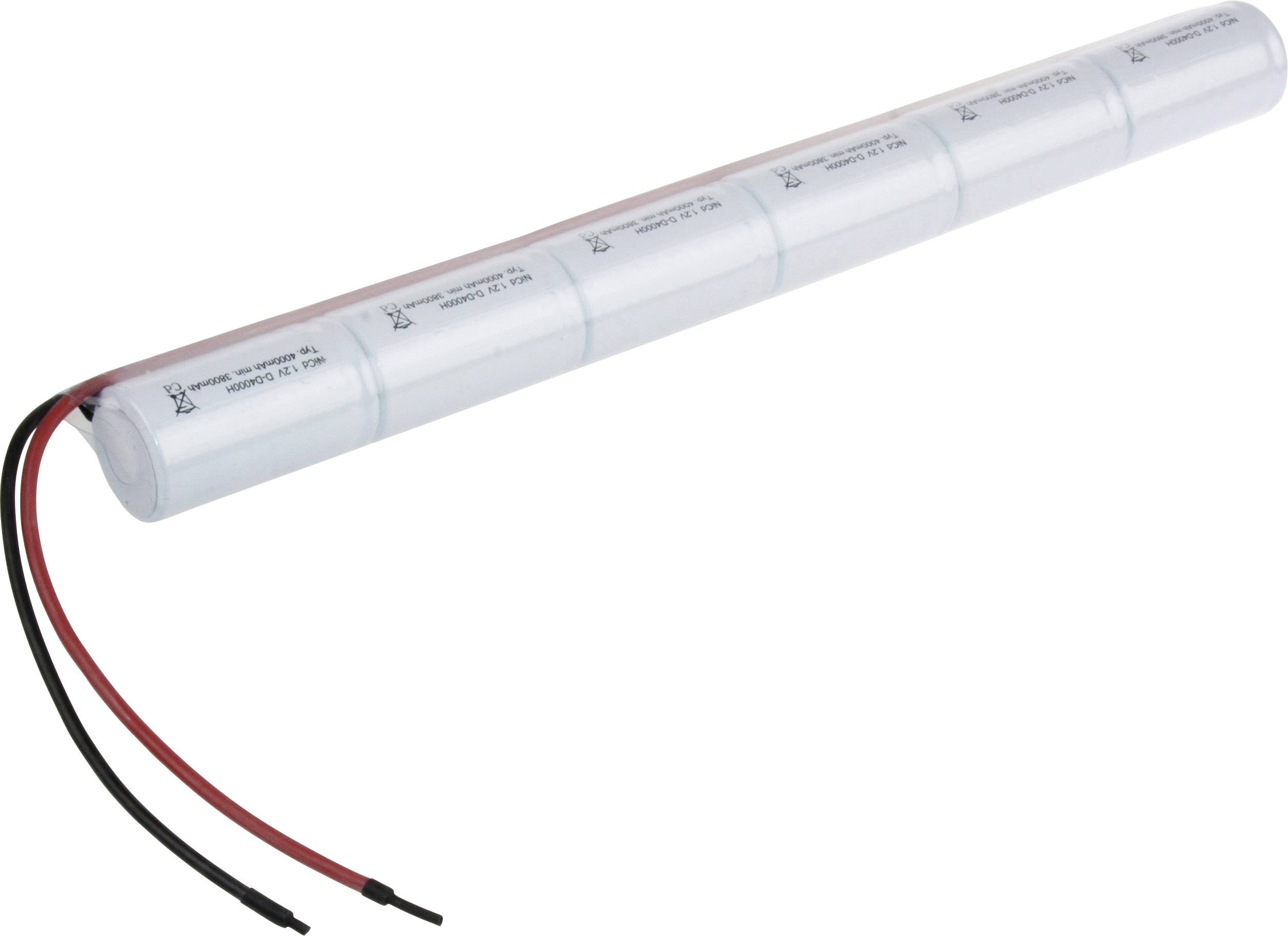 Mexcel Inline L1x6 Akkupack 6x Mono (D) hochtemperaturfähig, Kabel, Flat-Top NiCd 7.2 V 4000 mAh