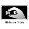 'Hand hält USB-Stick zwischen Daumen und Zeigefinger' mit dem Text 'Minimale Größe' darunter.