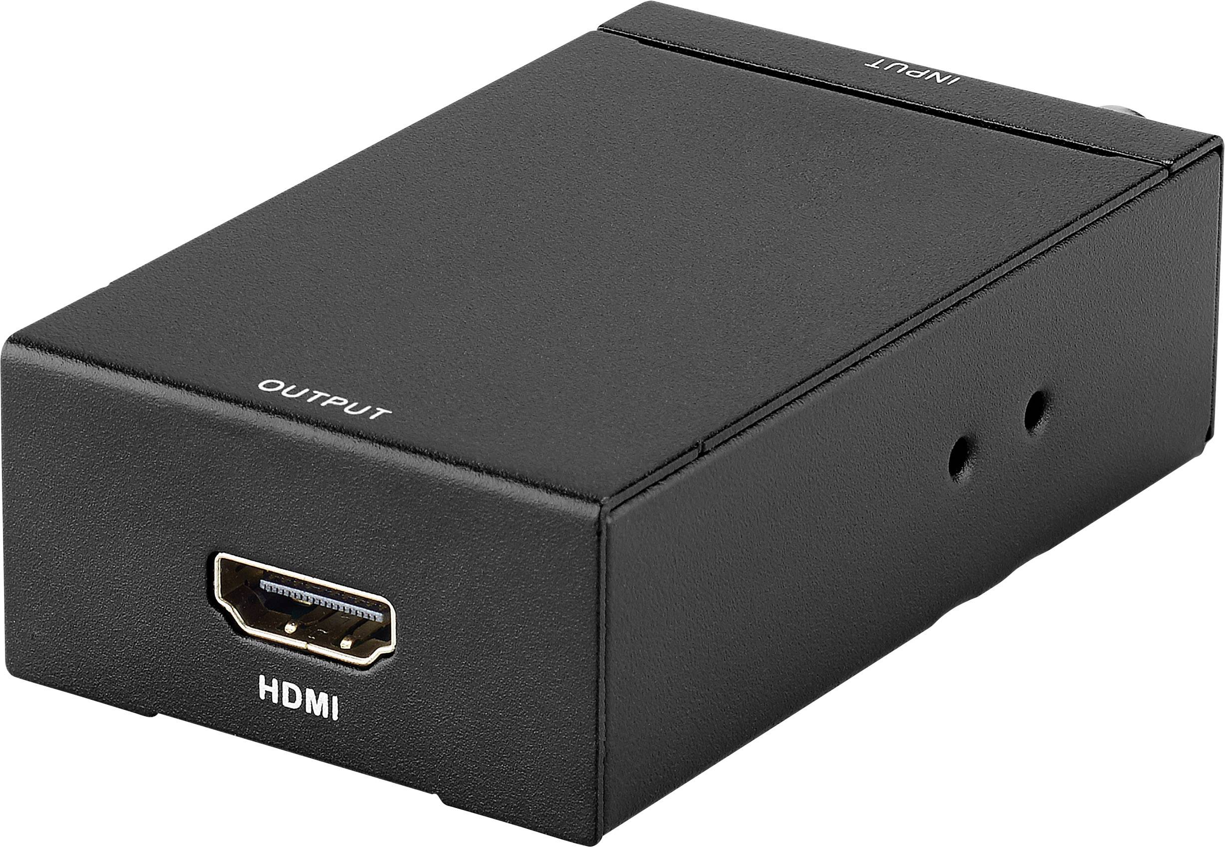 Ein kompakter schwarzer HDMI-Splitter mit einem HDMI-Ausgang und einer 'Output'-Beschriftung. Ideal zum Verteilen von Videosignalen.