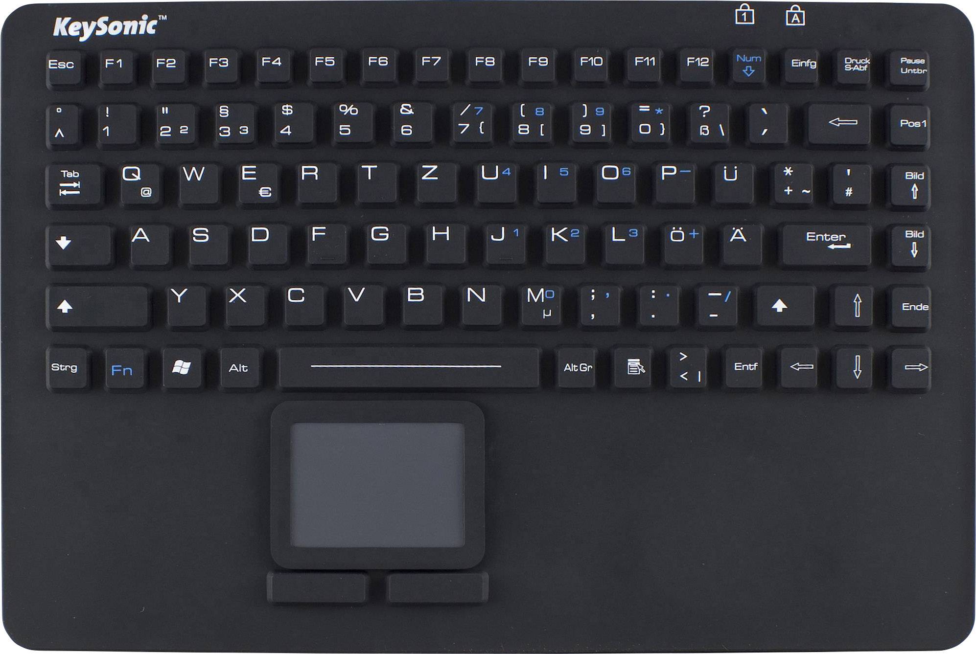 Keysonic KSK-5230 IN (DE) USB Tastatur Deutsch, QWERTZ Schwarz Spritzwassergeschützt, Integriertes Touchpad, Maustasten-0