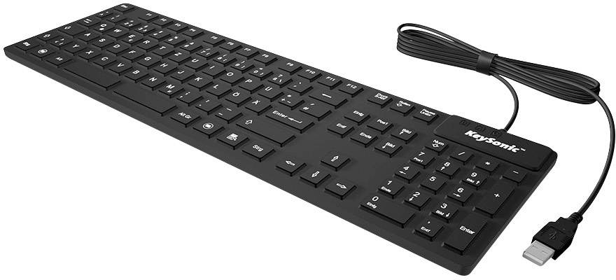 Keysonic KSK-8030 IN (DE) USB Tastatur Deutsch, QWERTZ Schwarz Spritzwassergeschützt-1